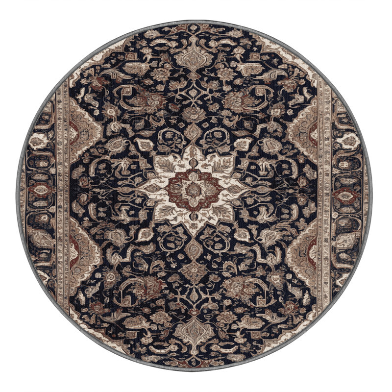 Machine Washable Persian Gray Area Rug, Round 5'