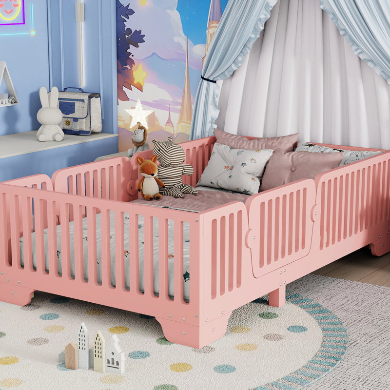 Twin Pink Bed, Open - Close Door For Interest, 8 Plywood Slats Support Floor Fun, Even Support, Facilitates Sleep Transition