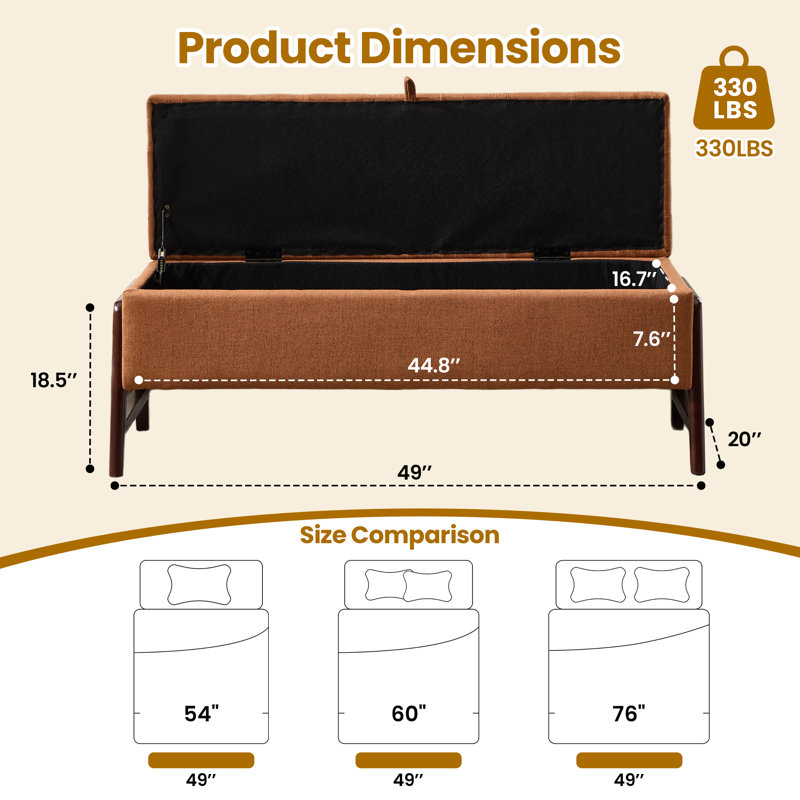 Multifunctional bench with hidden storage, perfect for the living room, bedroom, and hallway, orange