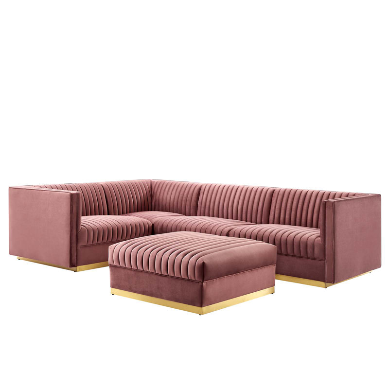  113" Wide Modular Corner Sectional, Left Hand Facing, Dusty Rose 100% Linen