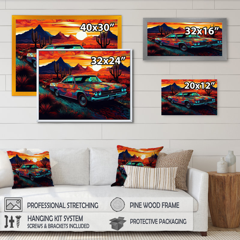 «Marnique Orange and Yellow Muscle Car Melody» sur impression sur toile, Cadre photo noir, H 12 po x l 20 po x P 1 po