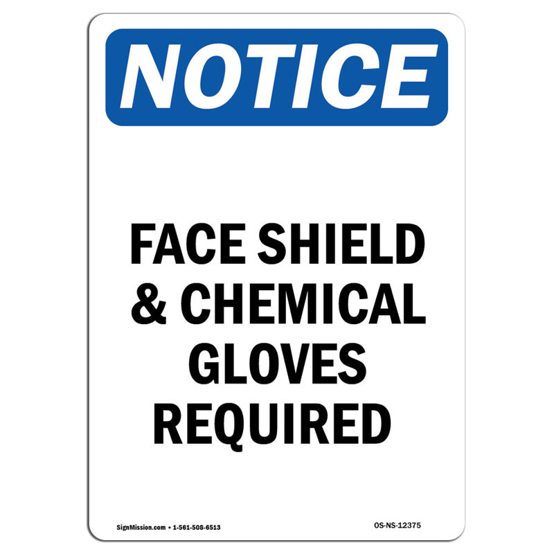 Avis - Panneau de protection du visage et gants chimiques requis