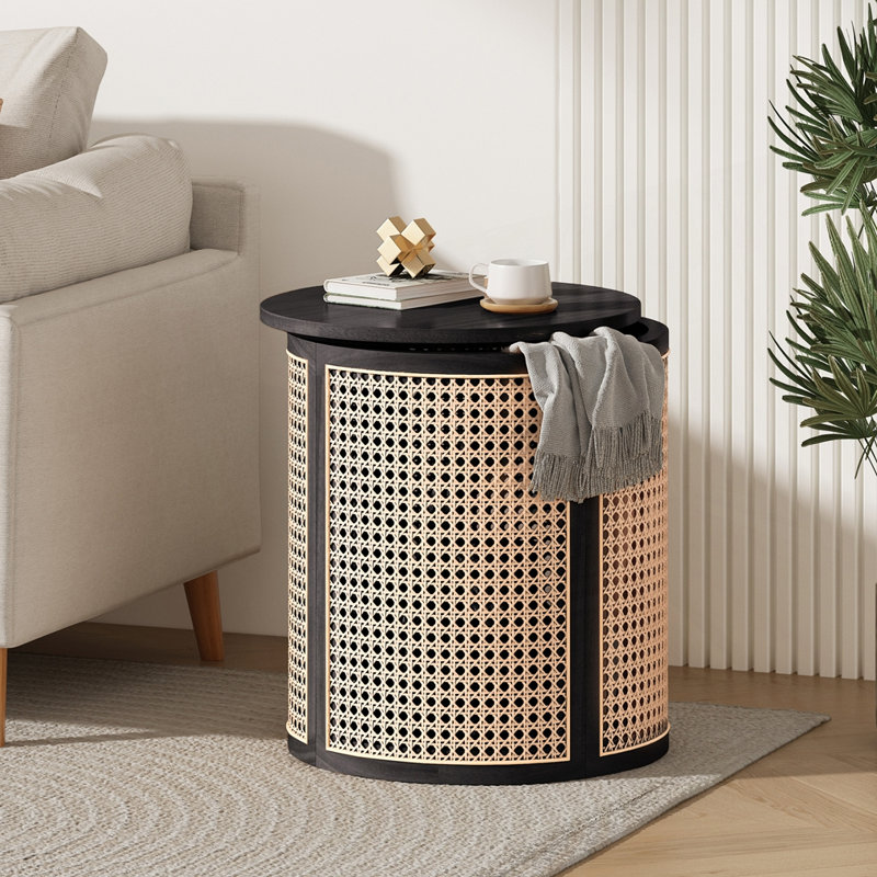 Table de bout ronde en rotin 15,70 po, Noir