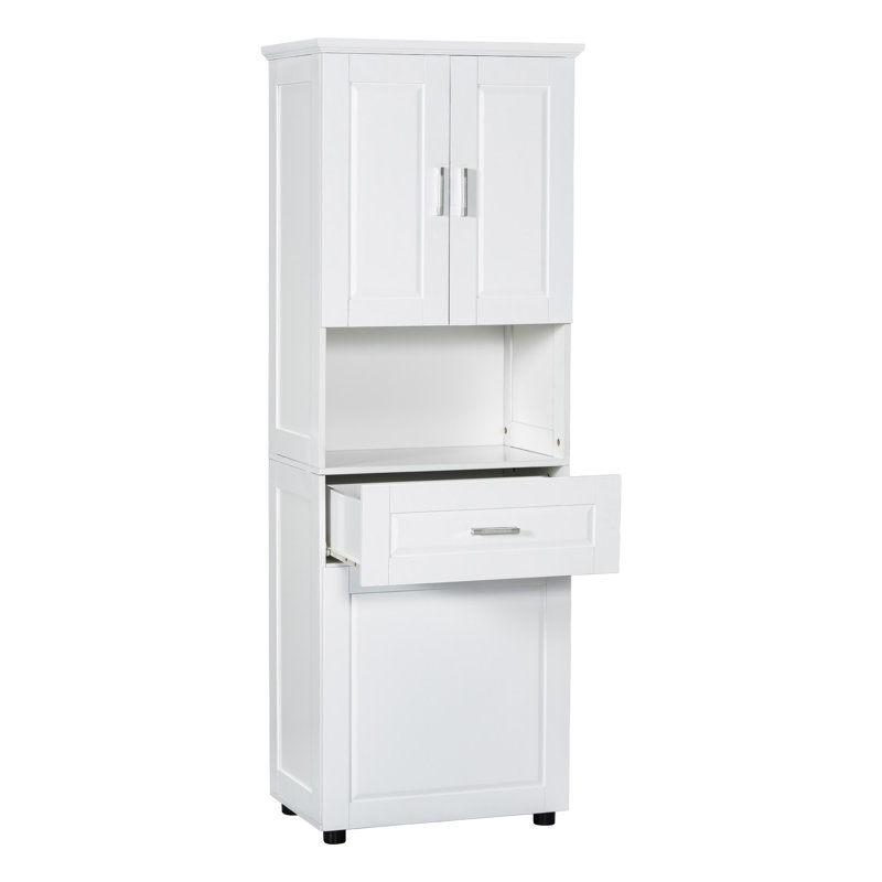 Tall Bathroom Cabinet With Laundry Basket, White