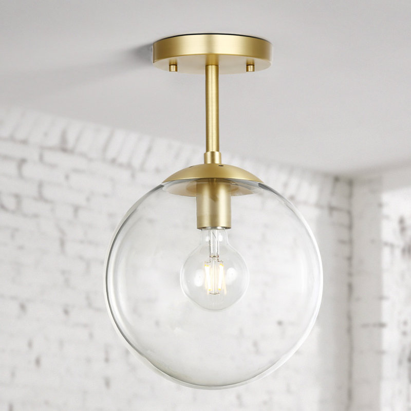 Luminaire sphère suspendu 1 lumières simple Cournoyer, Laiton brossé, Transparent