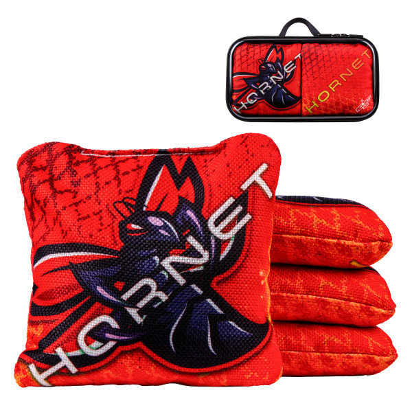 Purple and Red Dual Fabric Cornhole Bags with Carrying Case