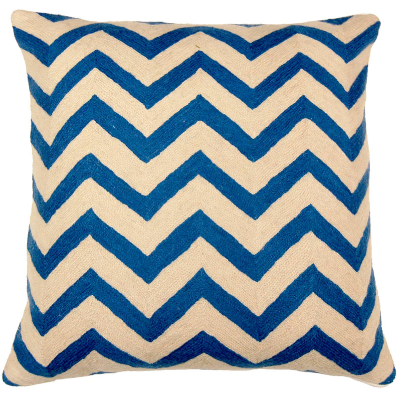 Housse de coussin en coton à chevrons, Bleu