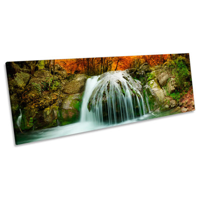 Forest Landscape Waterfall River by Unknow - Wrapped Canvas Panoramic Print