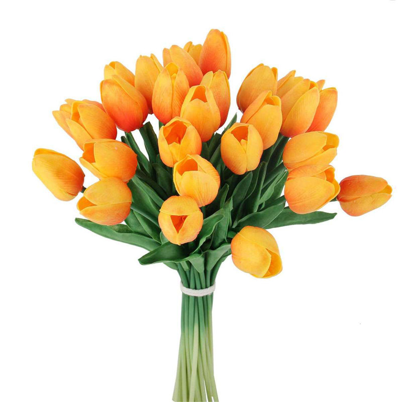 Bouquet de fleurs artificielles tulipe artificielle pour fête de mariage (ensemble de 25), Orange