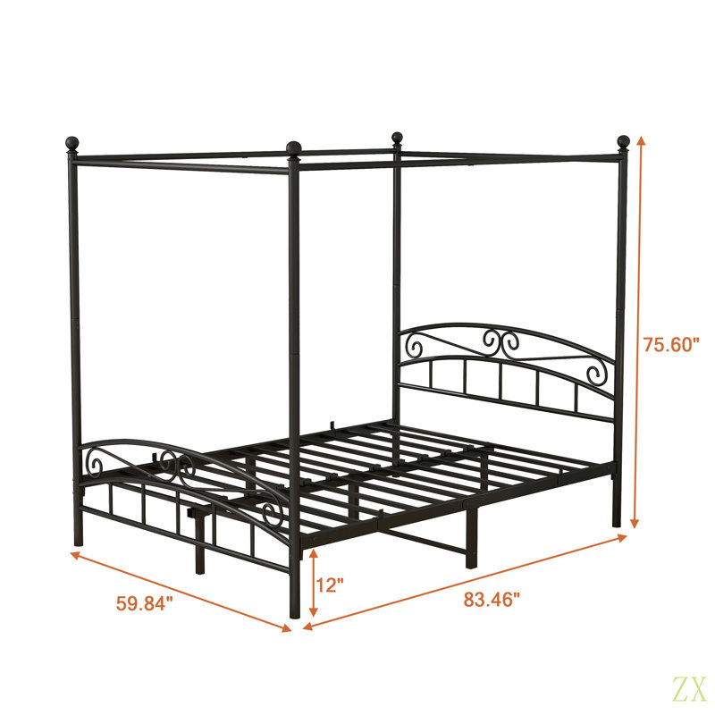 Structure de lit à baldaquin en métal pour grand lit avec tête et pied de lit