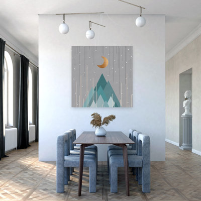 Géométrique, nuit, montagnes, abstrait, paysage contemporain géométrique, impression murale