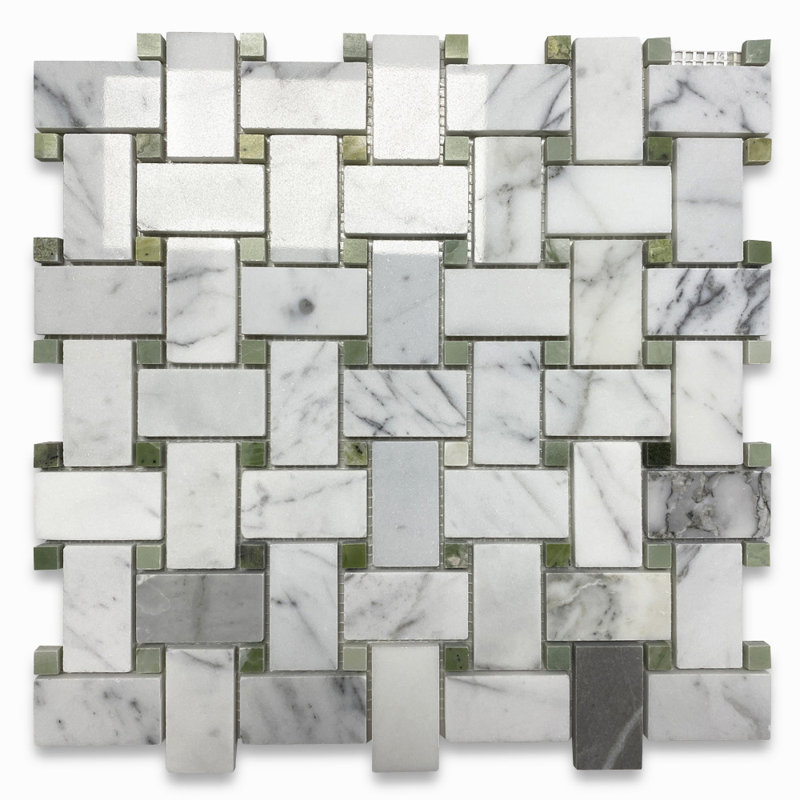 Carreau de mosaïque en marbre 12 po x 12 po, Blanc / Beige