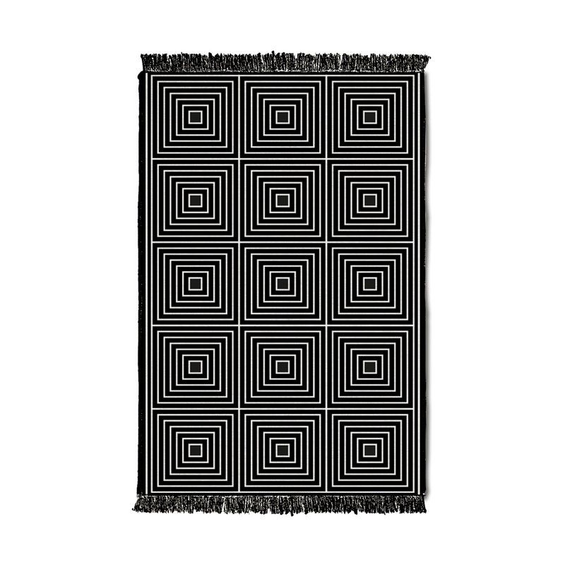 Tapis géométrique tissé à la machine rectangulaire noir / blanc 2 pi 7 po x 3 pi 11 po Sabatino