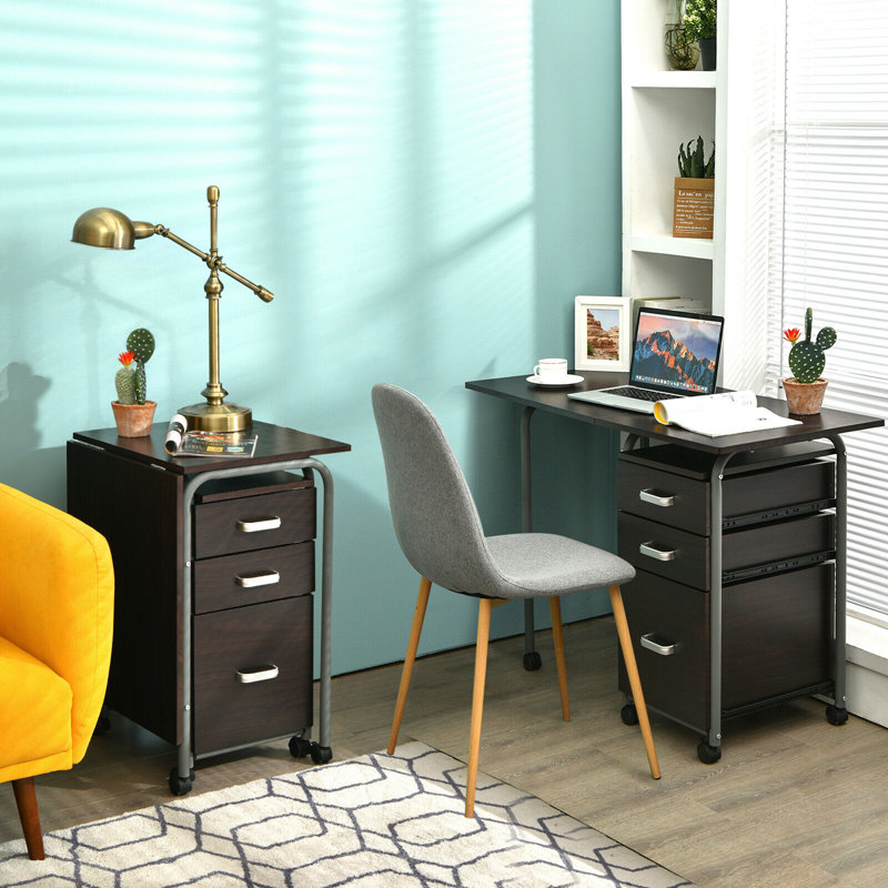 Metal Base Computer Desk, Brown/Silver