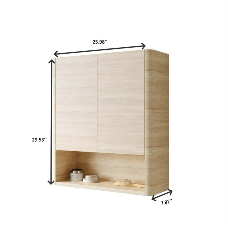 Armoire de salle de bain murale durable de 26 pouces avec portes, tablette et rangement ouvert, idéale pour les environnements humides et l'efficacité de l'espace