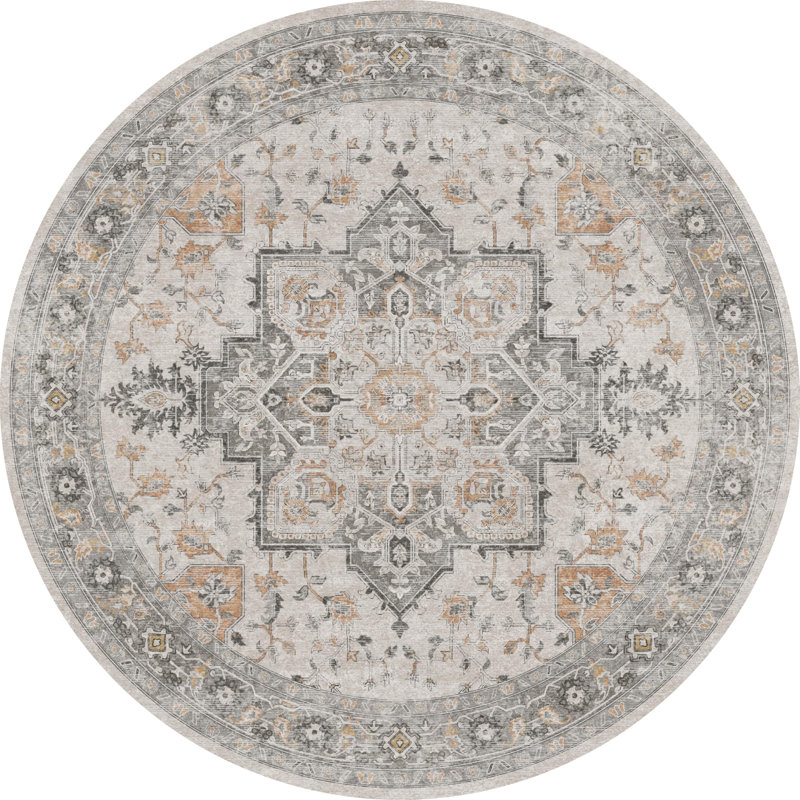 Oriental Performance Machine Washable Non Slip Indoor Area Rug, Round 122cm
