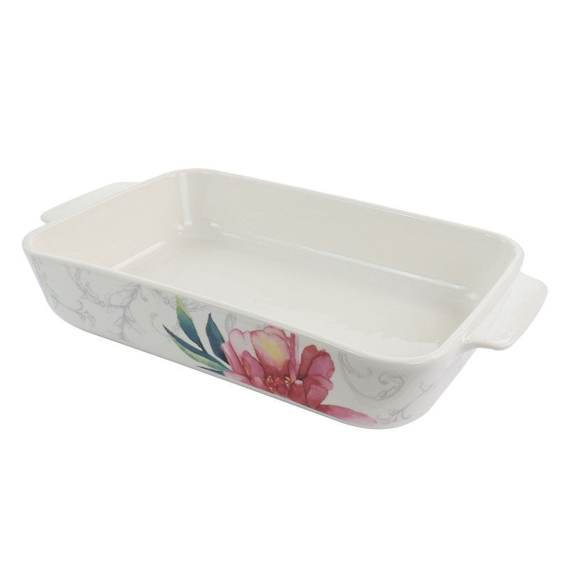 White Floral Ceramic 2-Piece Baker Set