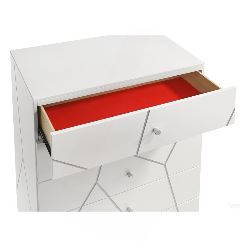 Commode Manhattan - Finition laquée avec motif géométrique et tiroirs spacieux pour rangement moderne - blanc