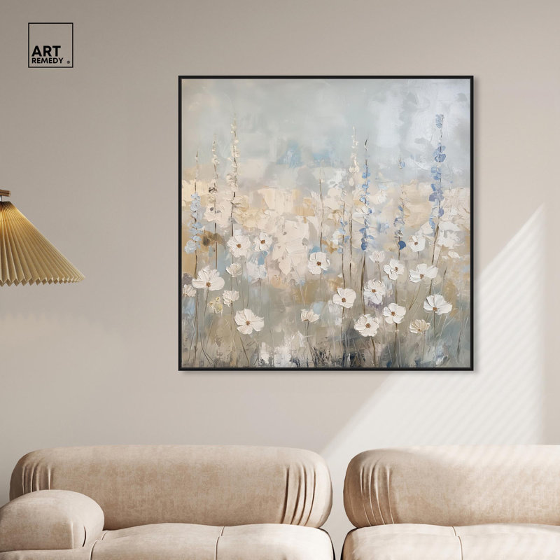 Sable Flowers I Canvas Farmhouse Floral Art by Art Remedy, 41" H x 41" W x 1.8" D, Black Floater Framed