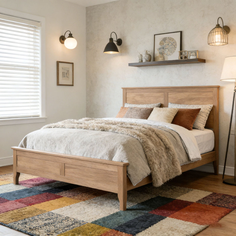 Modern Solid Wood Platform Bed, King, Seadrift