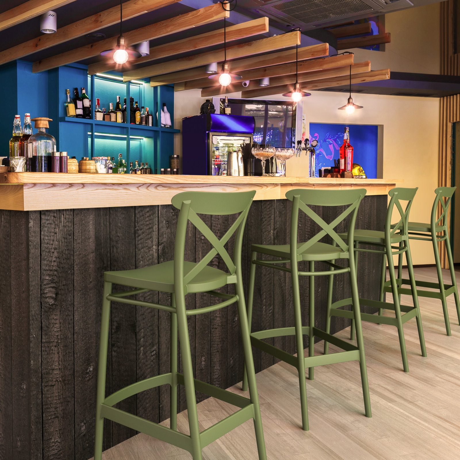 Bijou Outdoor Bar Stool, Olive Green, Bar Stool (29.5" Seat Height)
