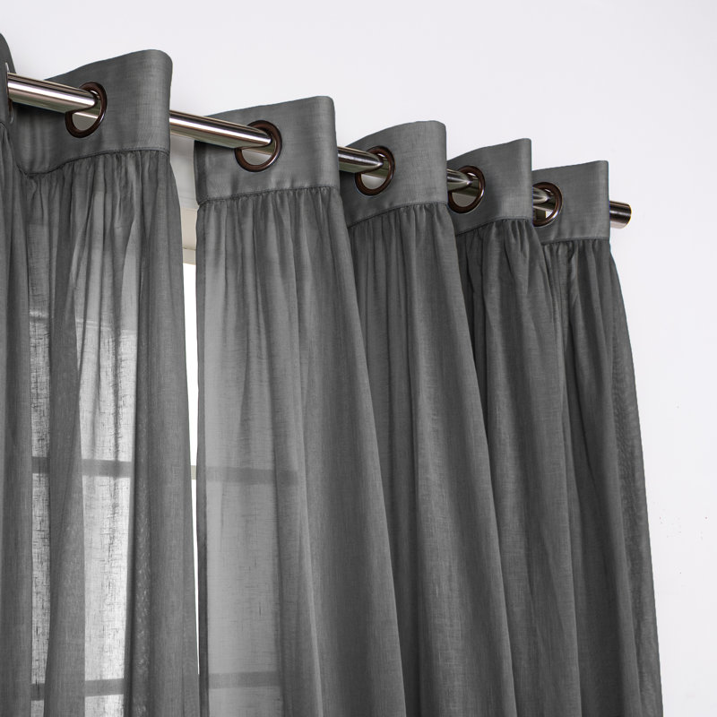 Gathered Linen-Textured Grommet Semi-Sheer Curtains (Set Of 2), Dark Gray, 52" W x 84" L