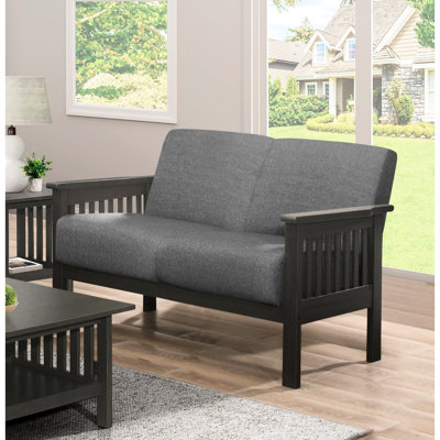 Classic Gray With Solid Rubberwood Legs And Textured Fabric Upholstery Wood In Attached Back Cushions Covering