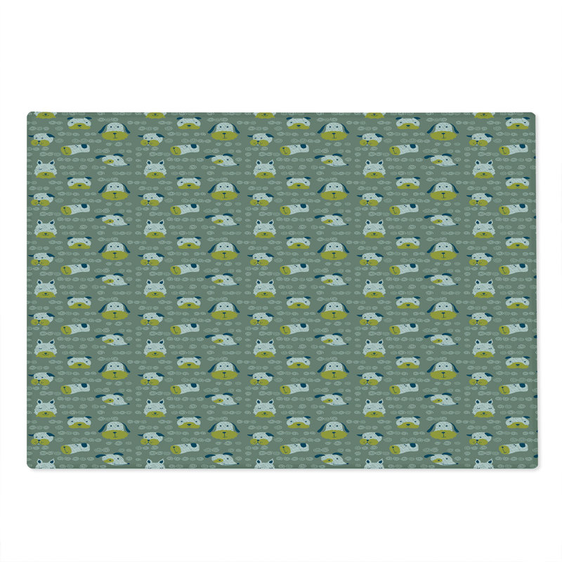 Caricature de planche à découper Ambesonne grande taille, animaux domestiques, sauge, vert, bleu