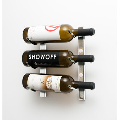 3 Bottle Wall Mounted Wine Bottle Rack in Silver
