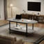 Table basse ovale grise à 2 niveaux - Centre de table en bois avec tablette de rangement ouverte, structure en métal - Table à cocktail industrielle moderne pour le salon, la chambre à coucher, le bureau - Console Mid-Century
