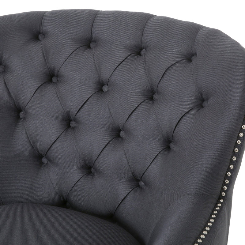 Fauteuil club spacieux avec housse grise, pieds en bouleau stables, tissu contemporain, structure