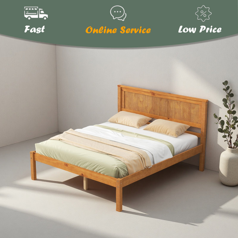 Base de lit plateforme avec tête de lit, Chêne, Lit double