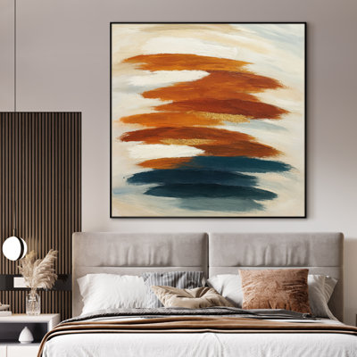 Extra Large Abstract Colour Blend Art – Rust Orange, Deep Blue, and Cream Contemporary Wall Decor,Home Decor Extra Large Framed Wall Art Print (Framed Assembly Required)