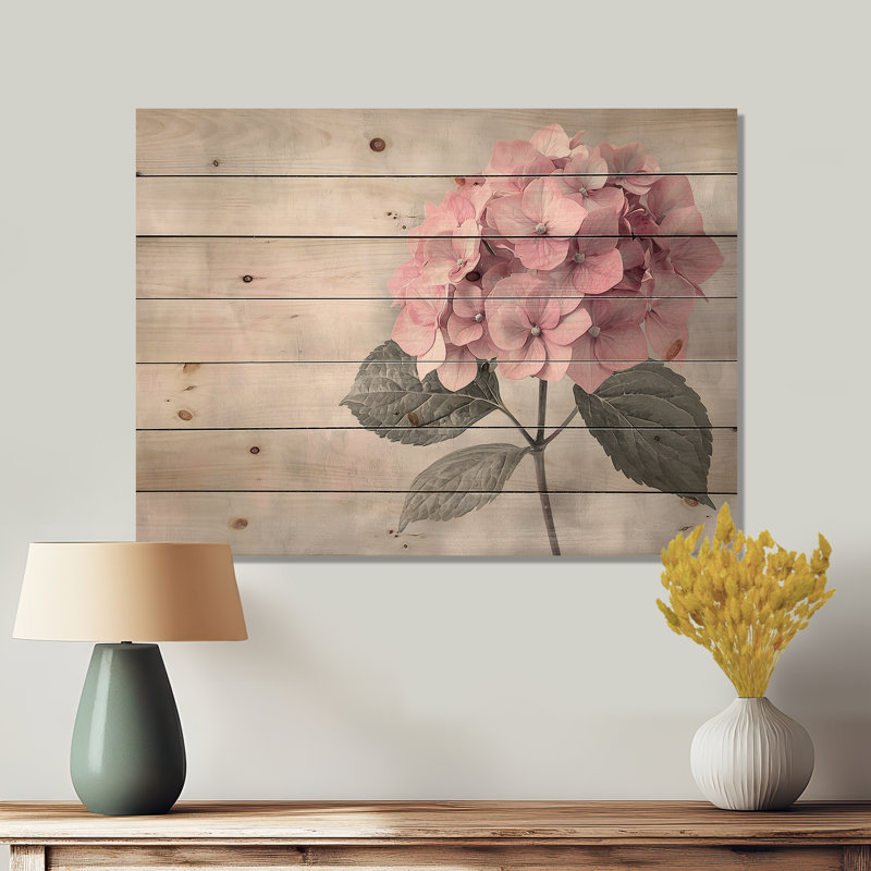 Hortensia rose Garden Bliss II - impression d'hortensia sur bois de pin naturel, H 10 po x l 20 po