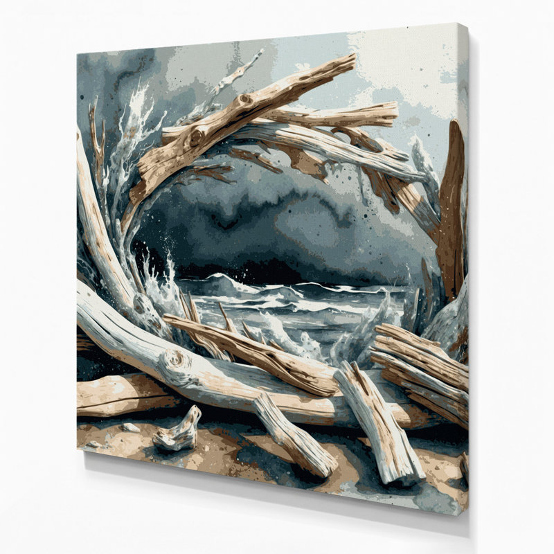 «Coastal Driftwood Arrangement», art mural sur toile grise, H 12 po x l 12 po