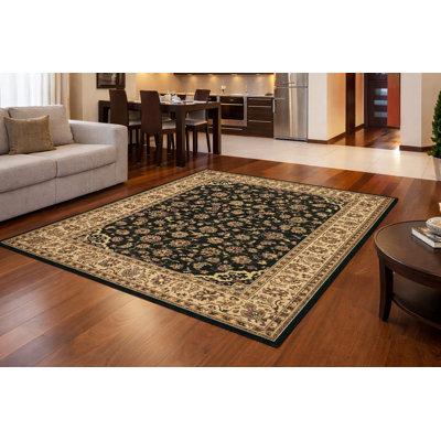 Safira Black Traditional Floral Indoor Area Rug
