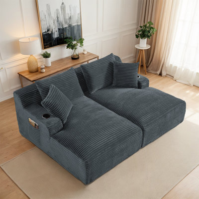 Mercer41 Oversized Chaise Lounges Indoor, 71-inch Corduroy Loveseat Sofa Bed, No Assembly Required