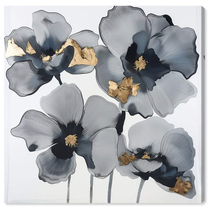 16" x 16" Black and Gold Floral Canvas Wall Art