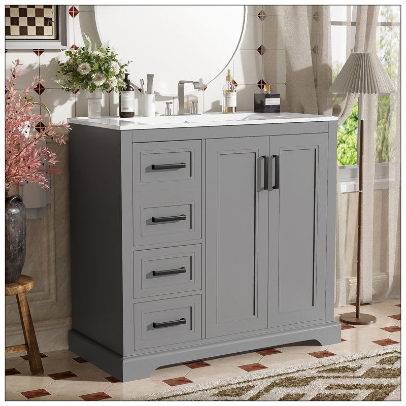 Meuble-lavabo pour salle de bain, Gris, Noir