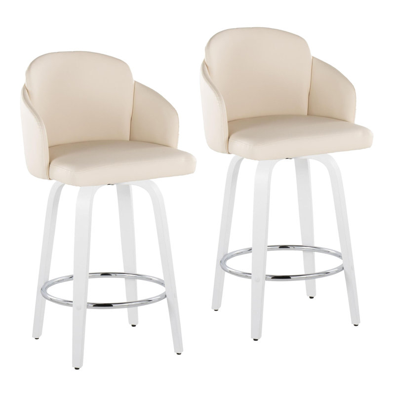 Tabouret de comptoir à hauteur fixe avec pivot, Blanc, Beige