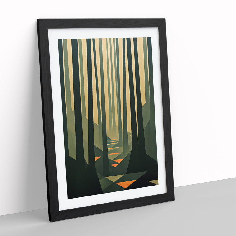 Block Print Forest Abstract No.5 - Wall Art, 48cm H x 36cm W, Black Framed, White
