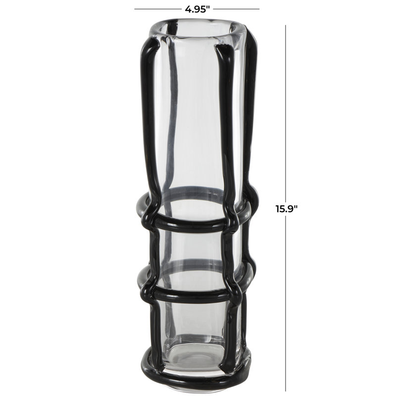 Ahren Recycled Glass Table Vase, Black, 15.90" H x 4.95" W x 4.95" D