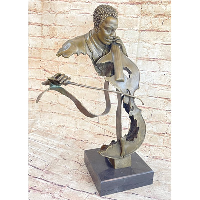 Nerey Cello Player Bronze Sculpture Musician Marble Figurine Figure Clical Jazz Art