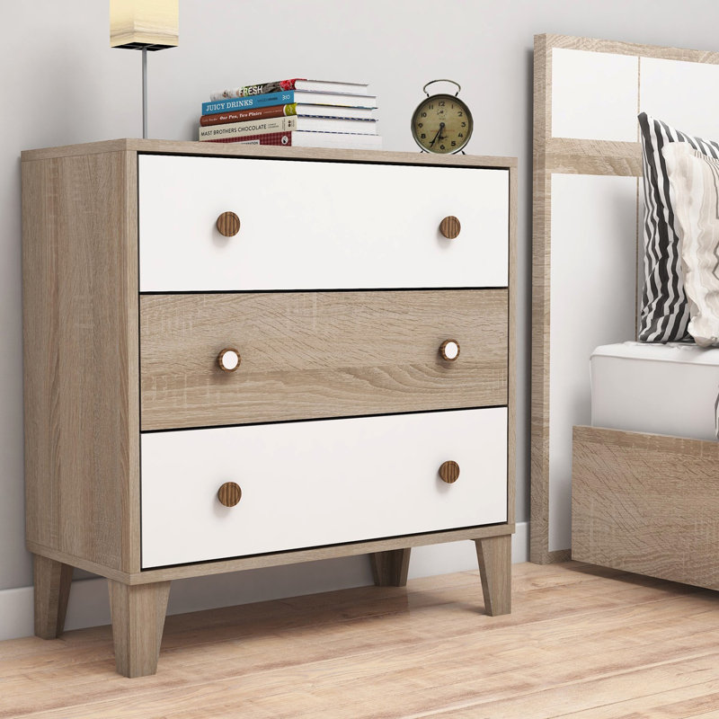 Commode 3 tiroirs 31,5 po Borst, Blanc / Sonomo