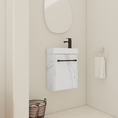 Meuble-lavabo mural flottant 16 po avec lavabo en céramique et porte d'armoire à fermeture en douceur 16 po