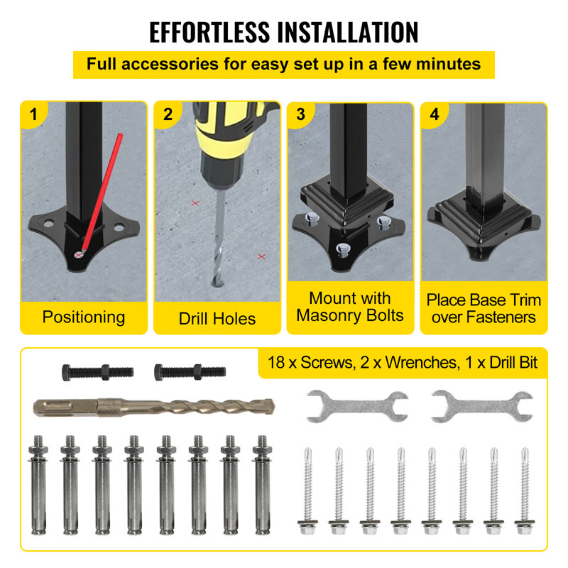 Adjustable Black Wrought Iron Handrail for 1-2 Steps