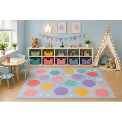 "Ultra Lightweight" 5'x7' Pastel Polka Dot Area Rug for Kids Playroom Nursery Bedroom, Colorful Dots Minimalist Modern Nursery Playroom Decor, Non-Slip Silicone Backing Low Pile