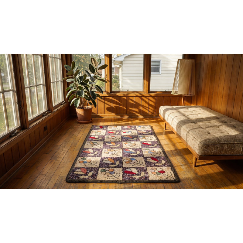 American Hooked 1930s Small Scatter Size Antique Multicolor Wool Rug