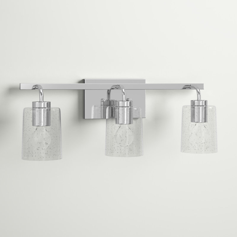 Chrome 3-Light Dimmable Vanity Light with Seeded Glass Shades