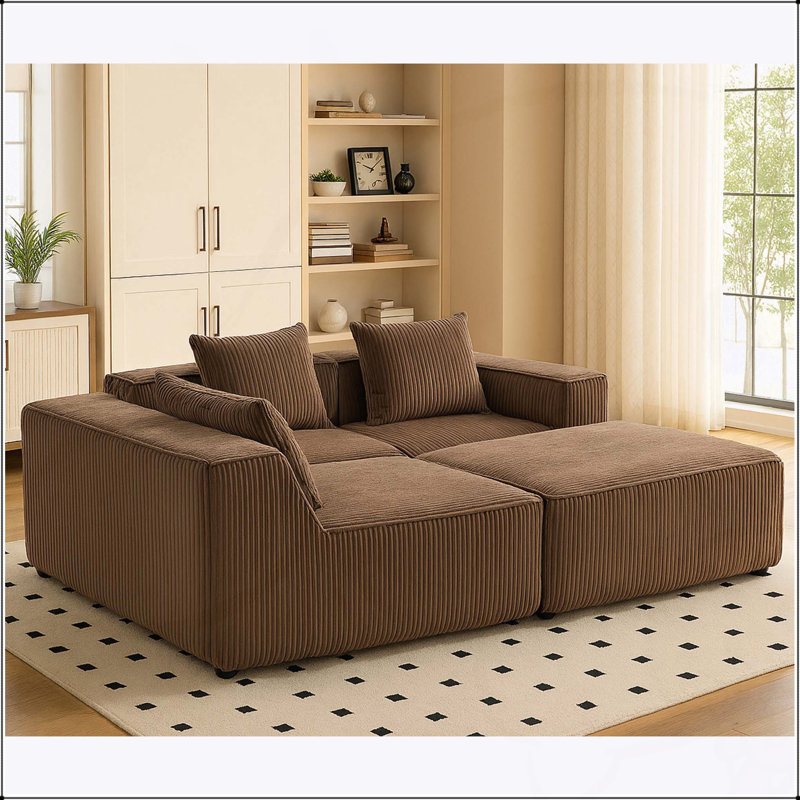 Canapé modulaire à compression pour plusieurs personnes avec combinaison libre, revêtement luxueux en velours côtelé, conception entièrement compressée moderne, aucun assemblage requis pour une installation facile.